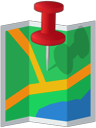 Icon showing unfolded map and pushpin